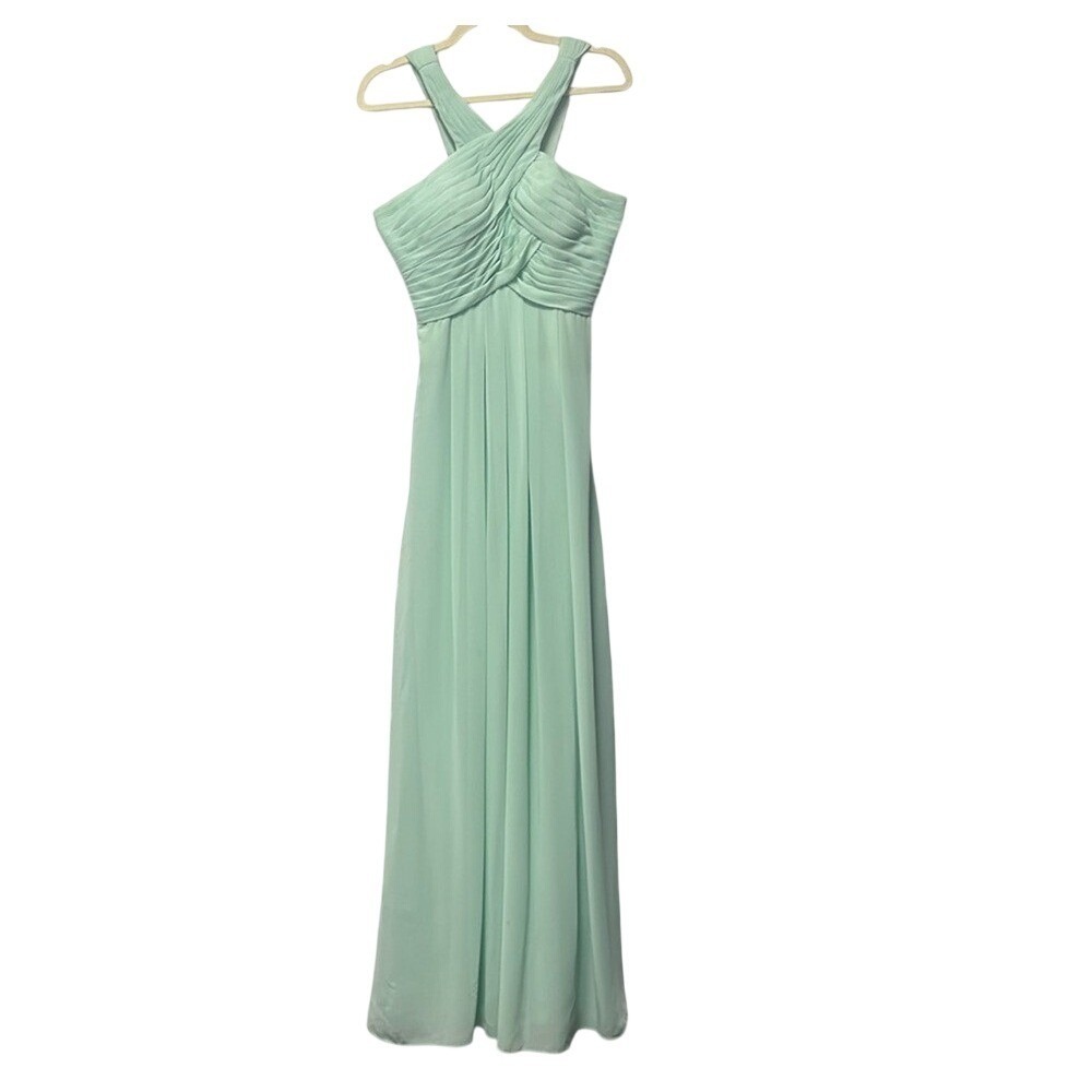 Kanali K Mint Green Halter Crisscross Chiffon Maxi Bridesmaid Dress 8 Pockets
